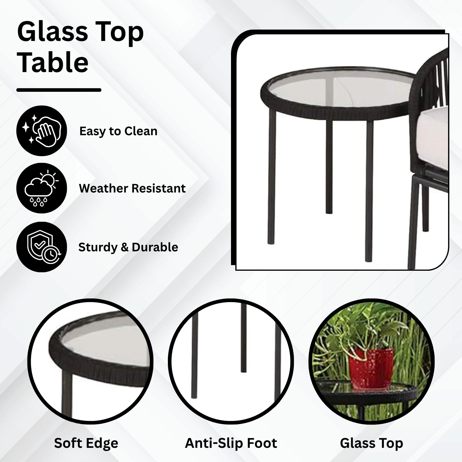 3 Piece Outdoor Rope Bistro Set (Black & White)