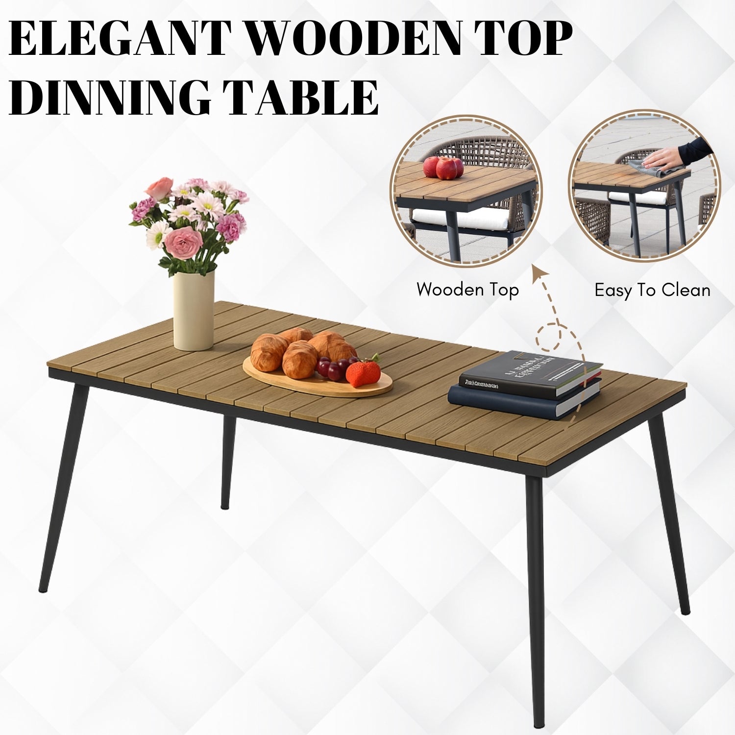 7-Piece Outdoor Patio Dining Set With Wooden Tabletop