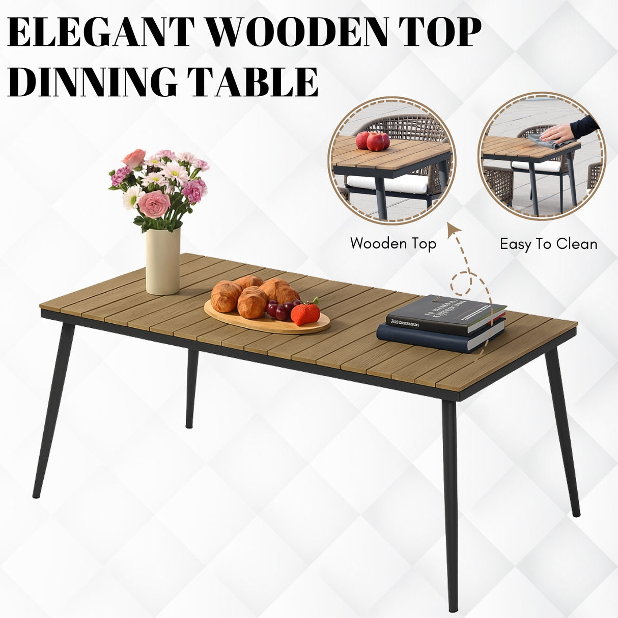 7-Piece Outdoor Patio Dining Set With Wooden Tabletop