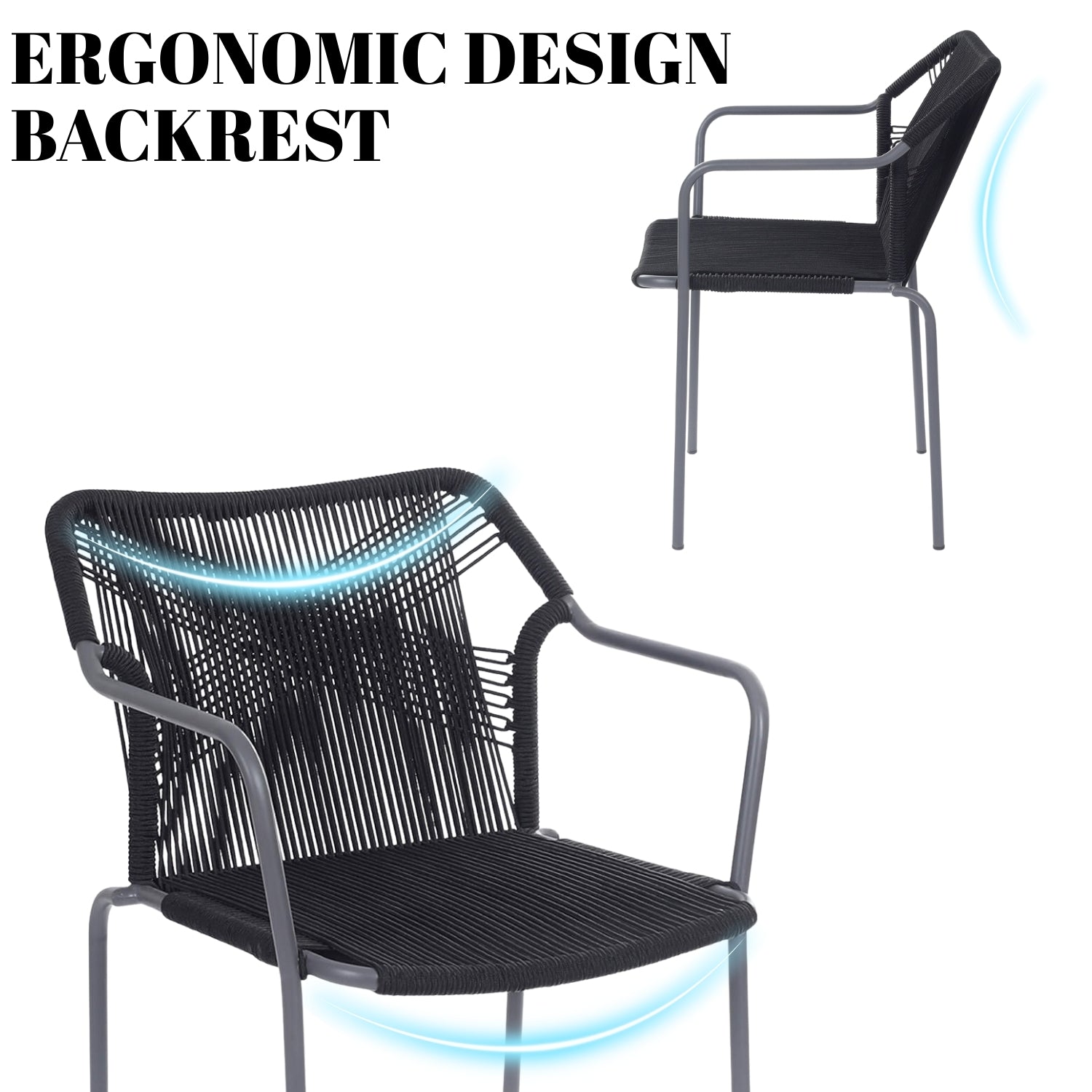 3-Piece Outdoor Grey Rope Patio Set