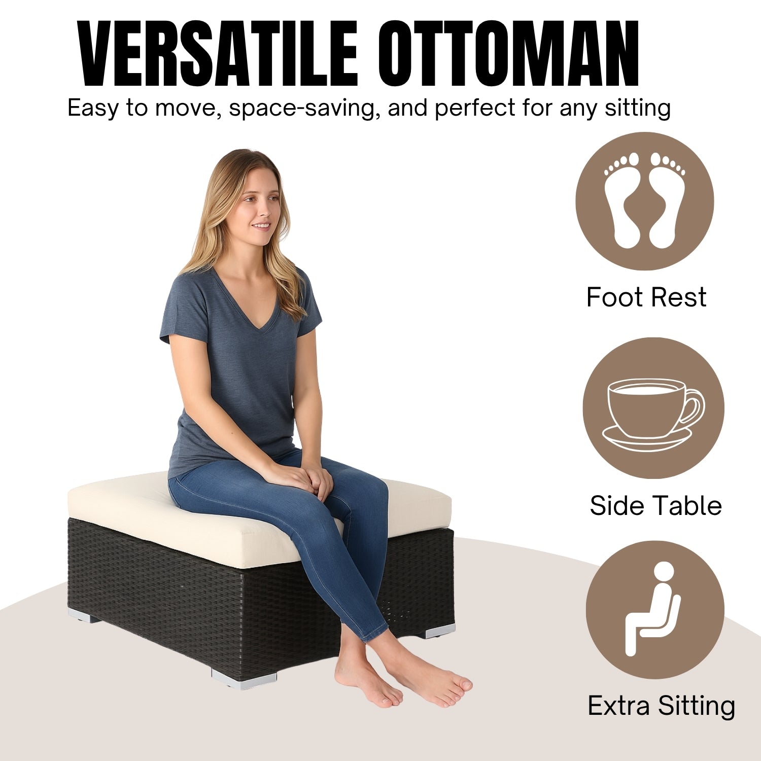 7-Piece Rattan Sectional Sofa Set (Dark Brown/Cream)