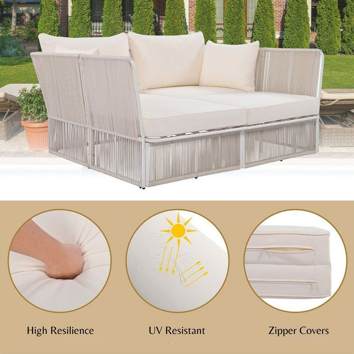 Outdoor Rope 2 Seater Patio Daybed With Side Table