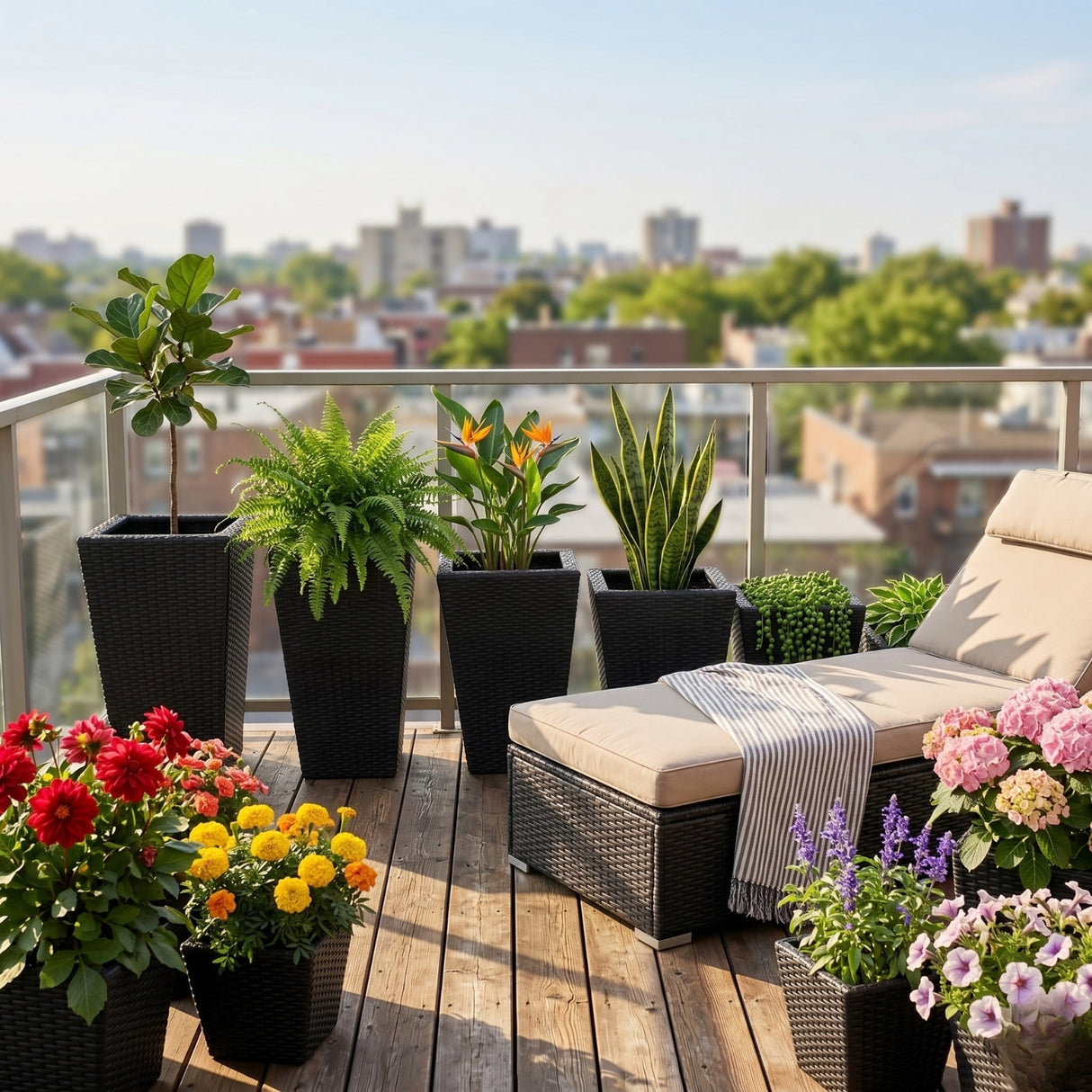 Tall Tapered Set of 6 Outdoor Wicker Planter (Black)