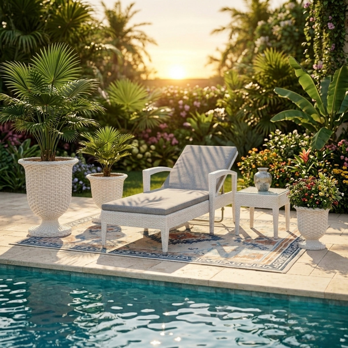 Outdoor Rattan Wicker Urn Planter Set of 3 (White)