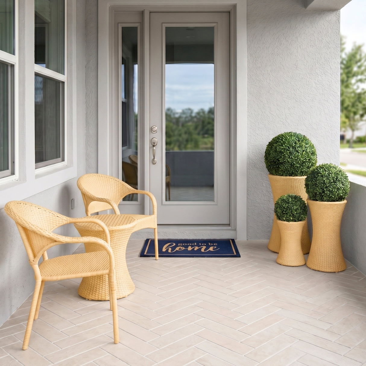 Outdoor Hourglass Design Set of 3 Wicker Planters (Beige)