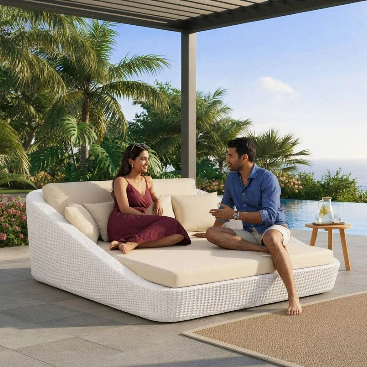 Patio Rattan & Wicker Double Conversation Daybed