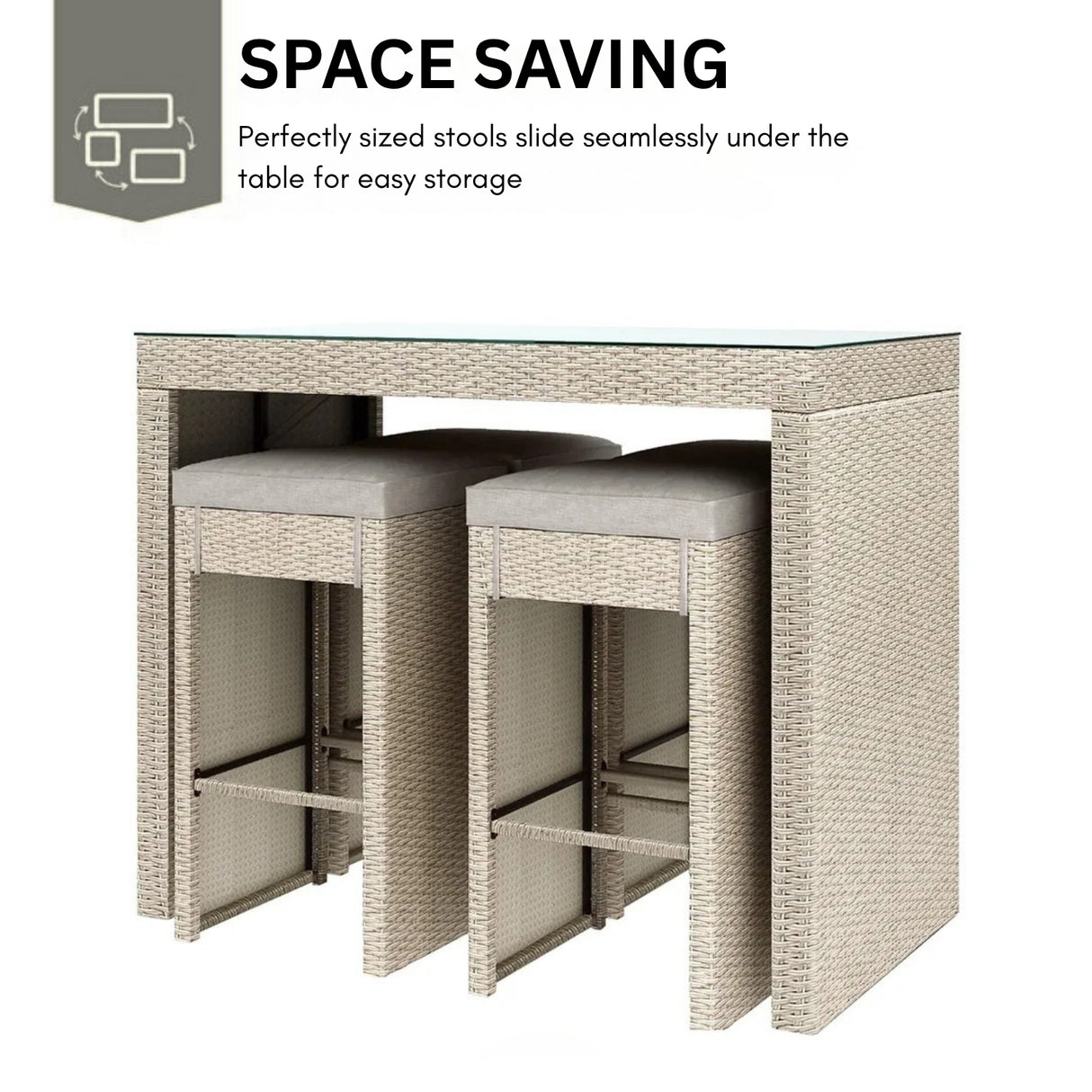 5-Piece Outdoor Rattan Wicker Bar Set with Glass Top Table