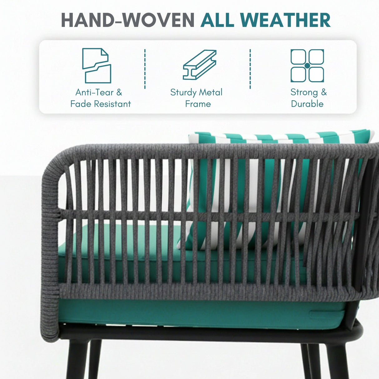 Outdoor 4-Seater Rope Conversation Set(Grey & Sky-blue)