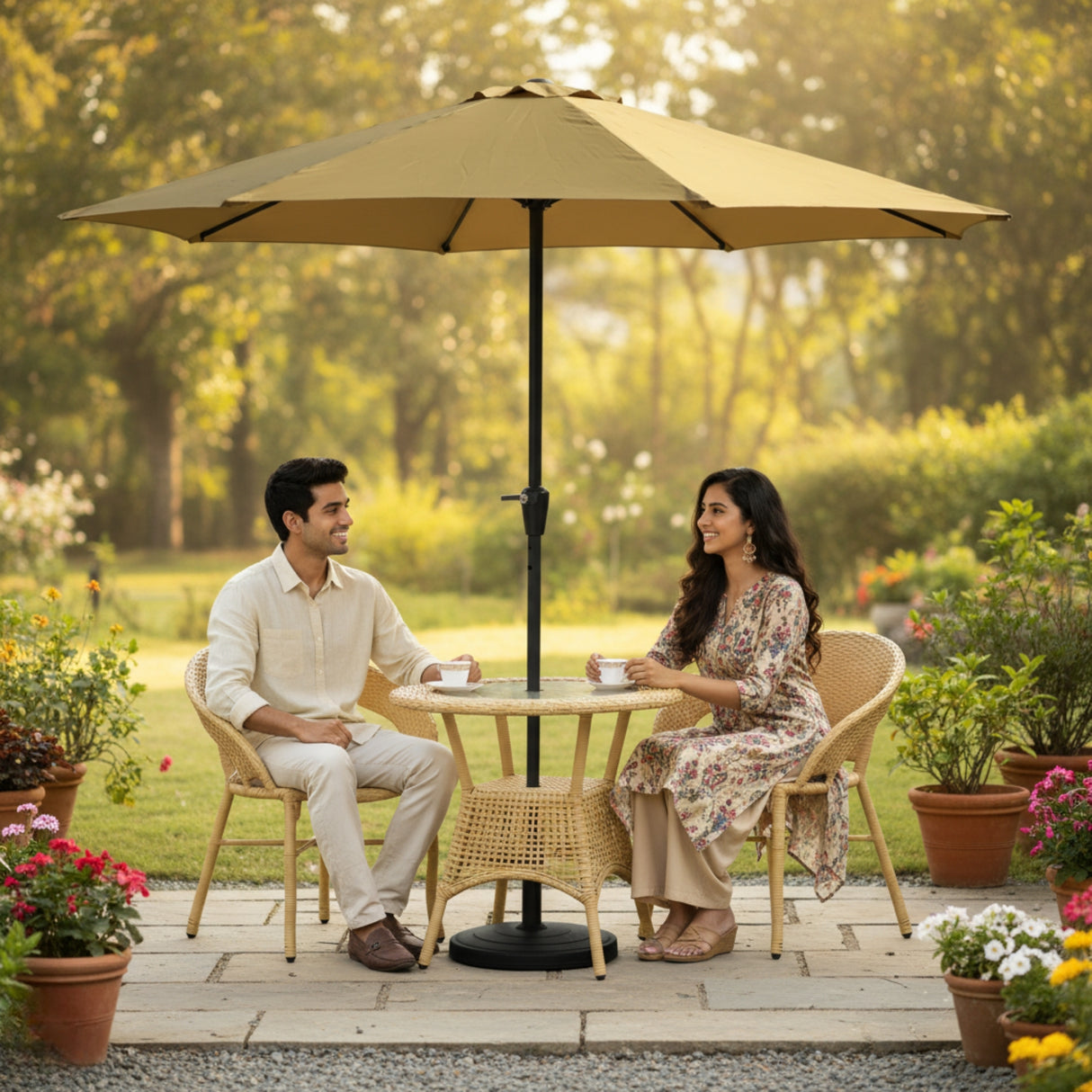 Outdoor Wicker 3-Piece Patio Set with Outdoor Umbrella