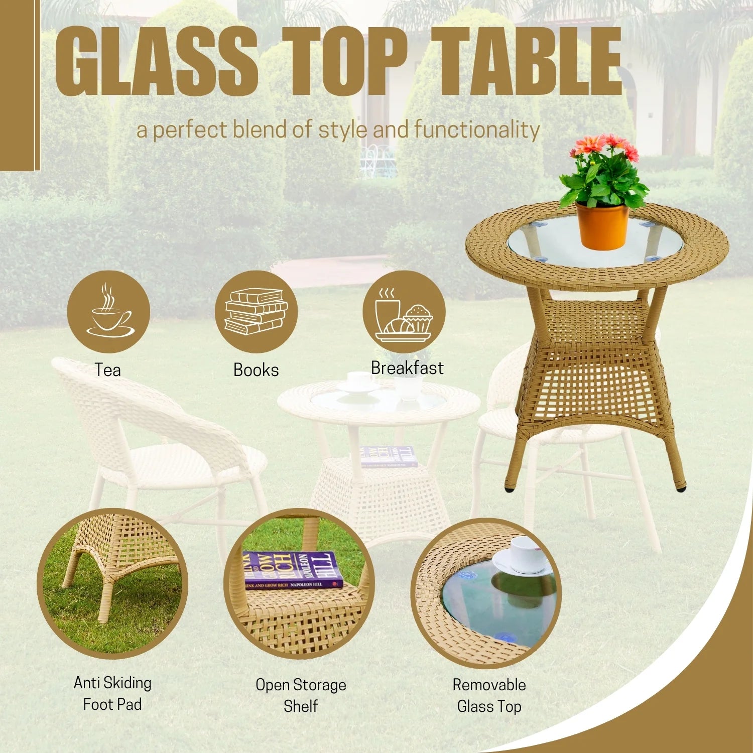 3-Piece Outdoor Rattan Wicker Patio Bistro Set