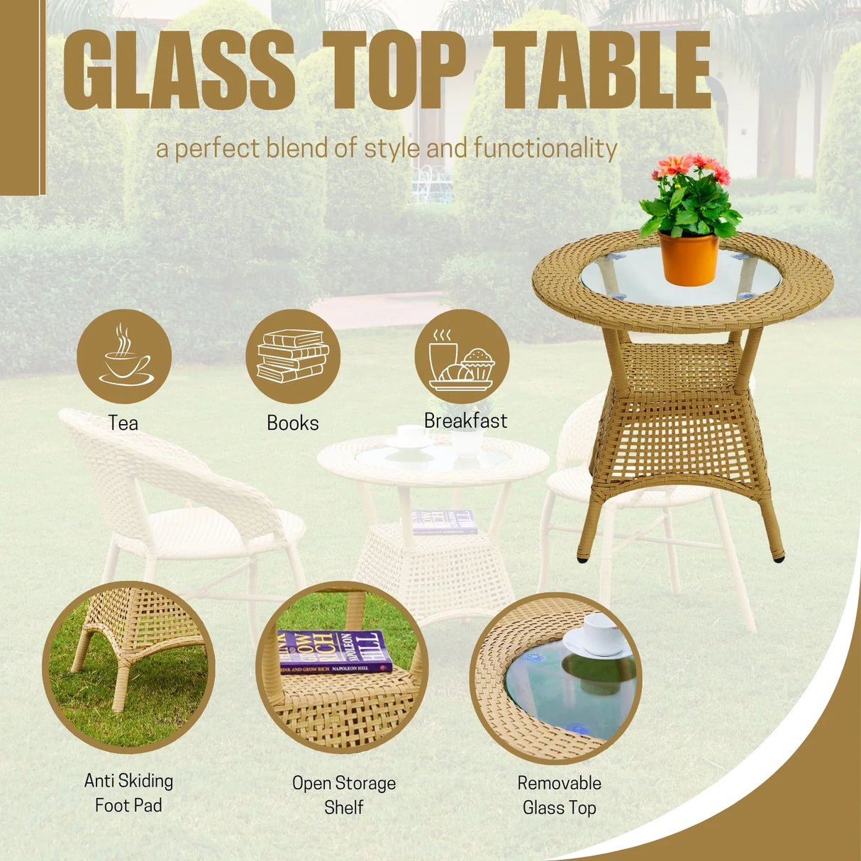 3-Piece Outdoor Rattan Wicker Patio Bistro Set