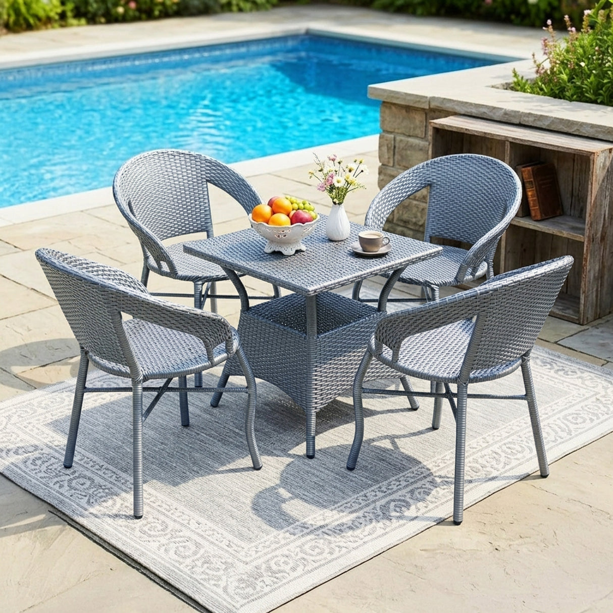 Outdoor Rattan Wicker 5-Piece Patio Furniture Set (Silver Grey)
