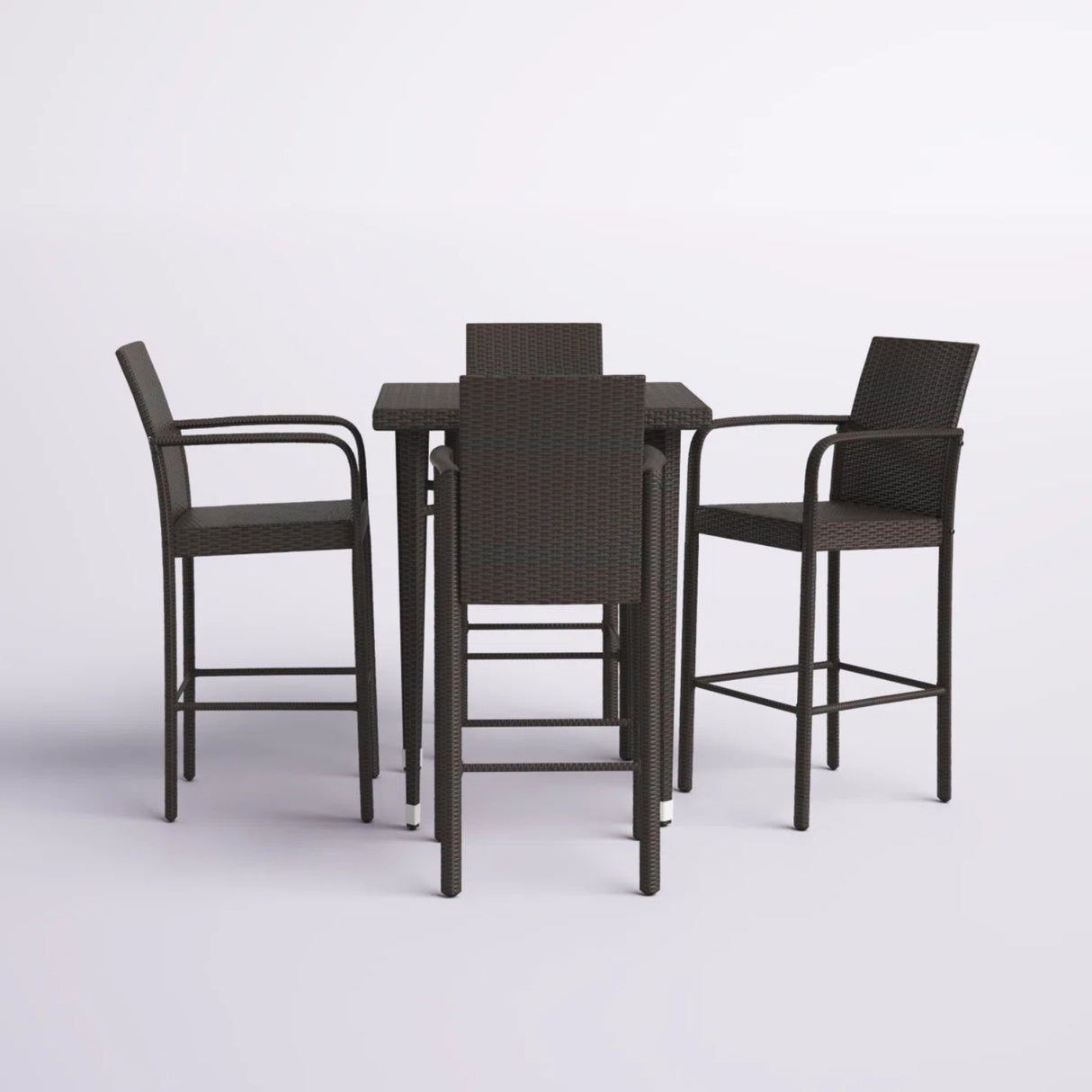 5-Piece Outdoor Rattan Wicker Bar Set with Wicker Top Table