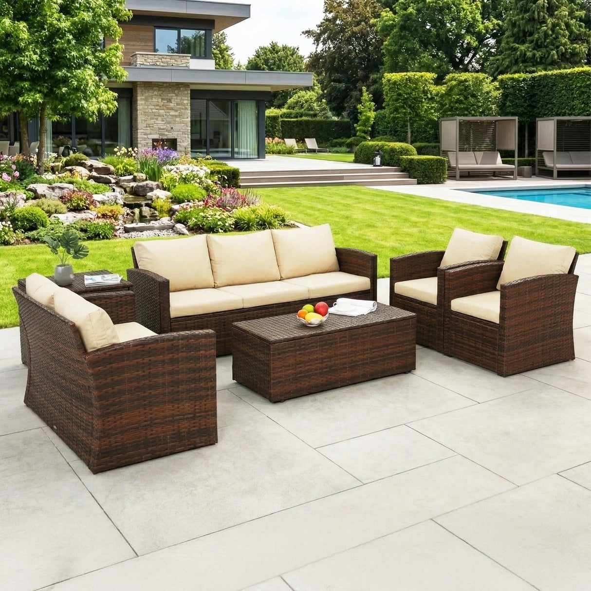 Outdoor 7-Seater Wicker Sectional Sofa Set