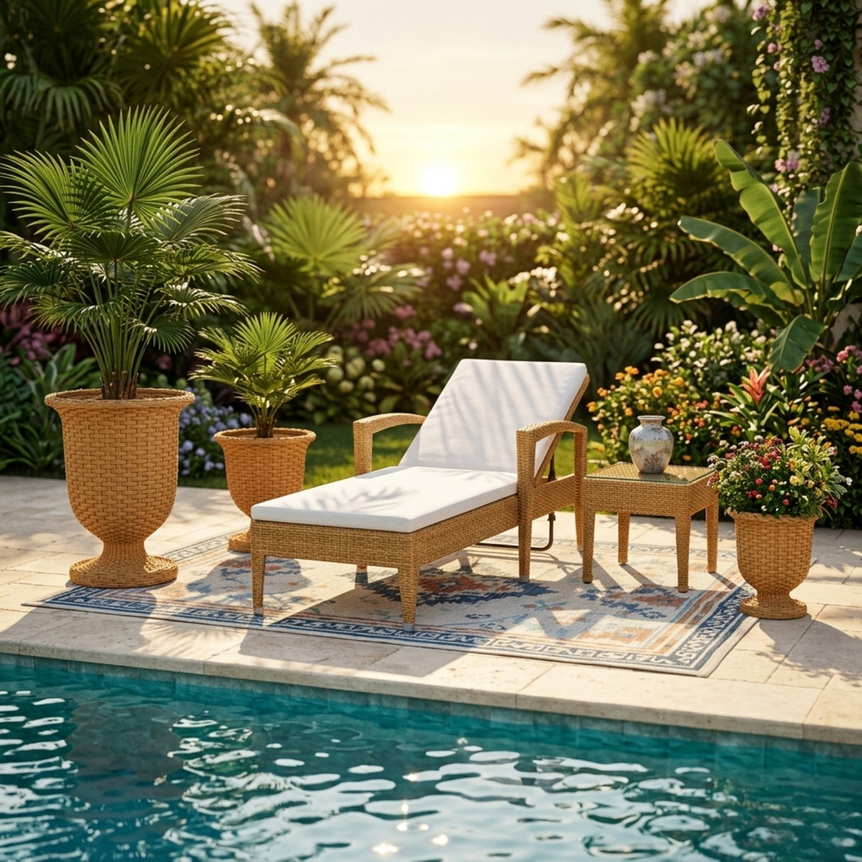 Outdoor Rattan Wicker Urn Planter Set of 3 (Beige)