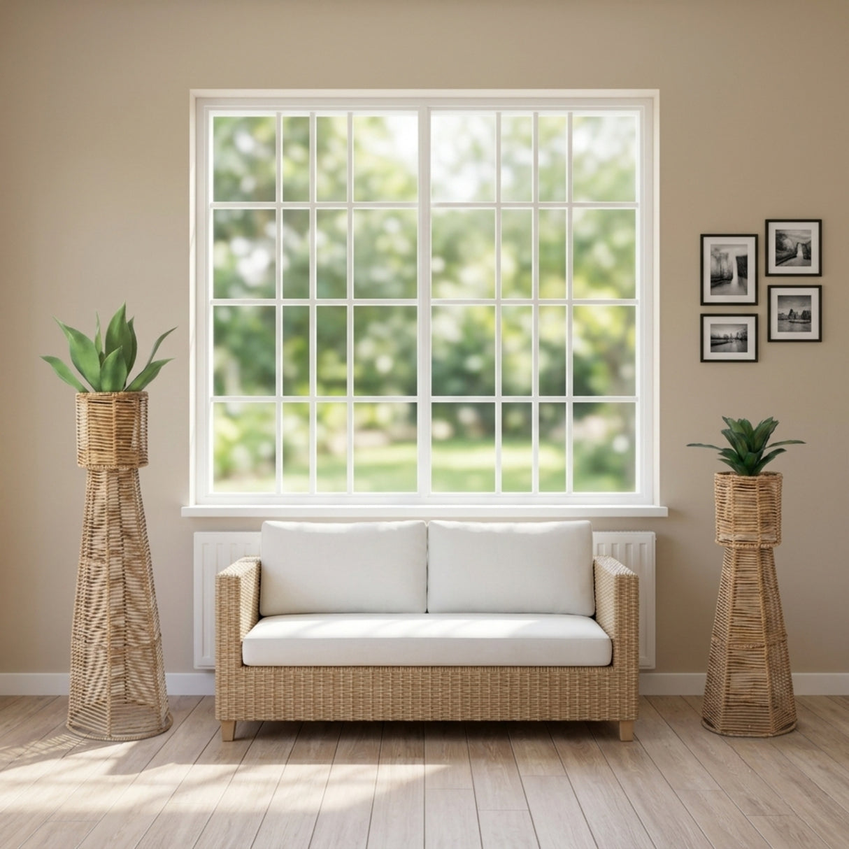 Outdoor Wicker Planter Stand Set of 2 (Beige)