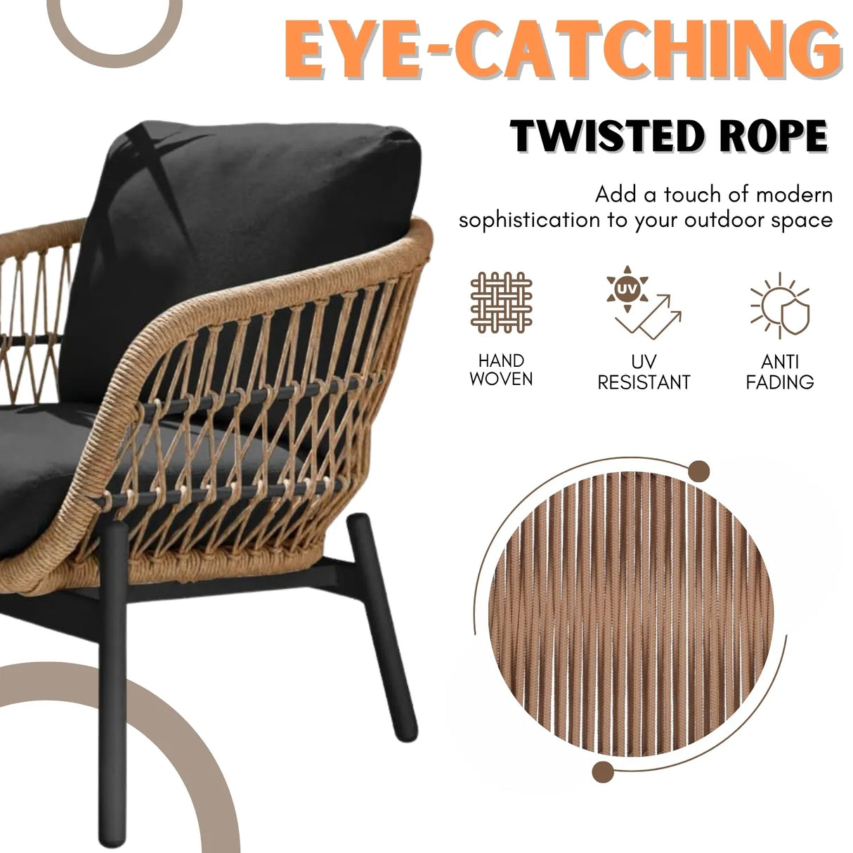 Outdoor 4 Seater Rope Conversation Sofa Set