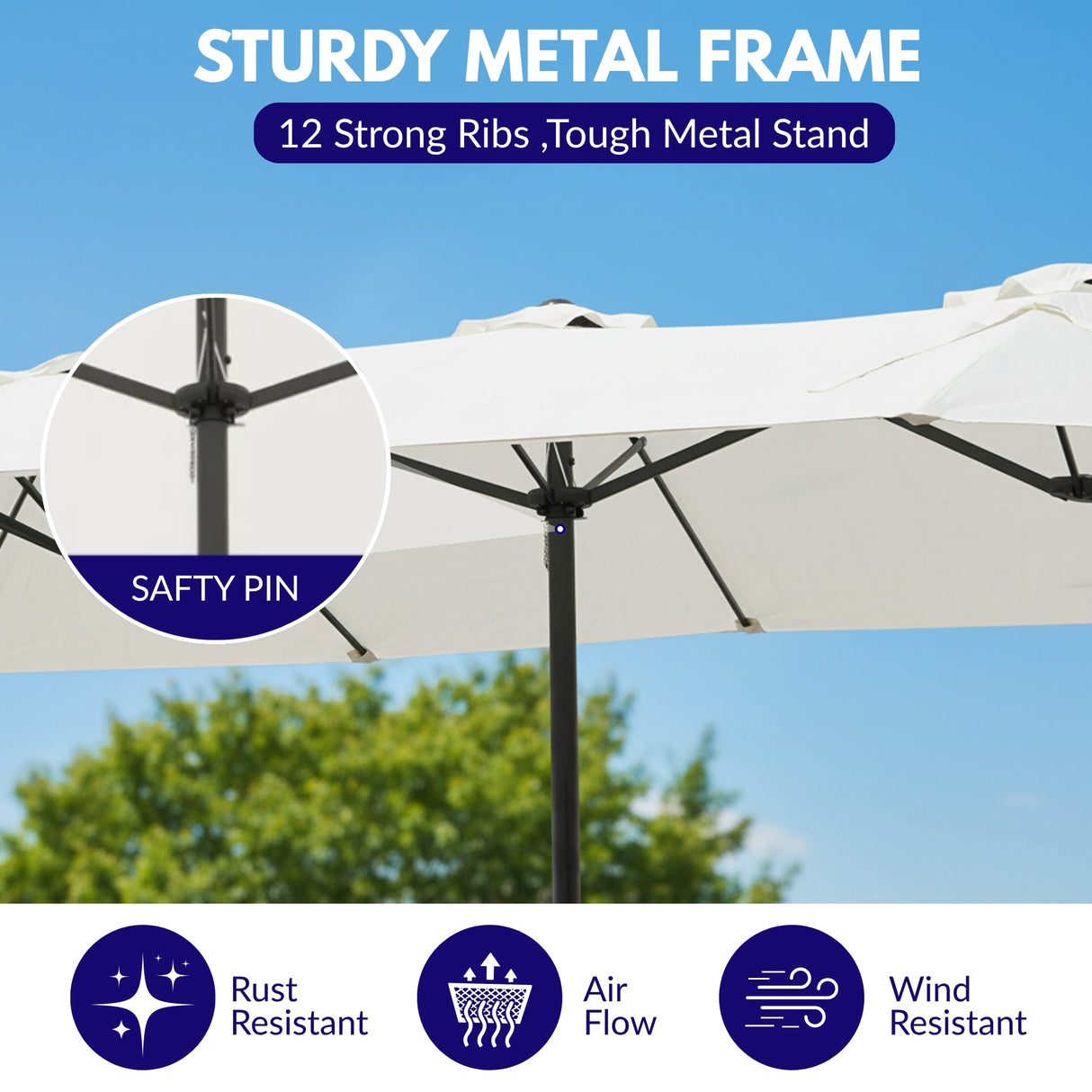 15FT Double-Sided Outdoor Patio Umbrella with Granite Base (White)