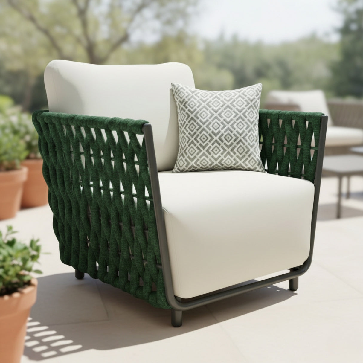 Outdoor Rope 3-Piece Patio Sofa Set (Green & Off-White)