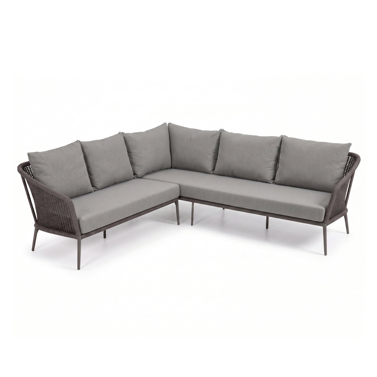 Outdoor Rope L-Shape Sofa Set with Center & Side Table (Grey)