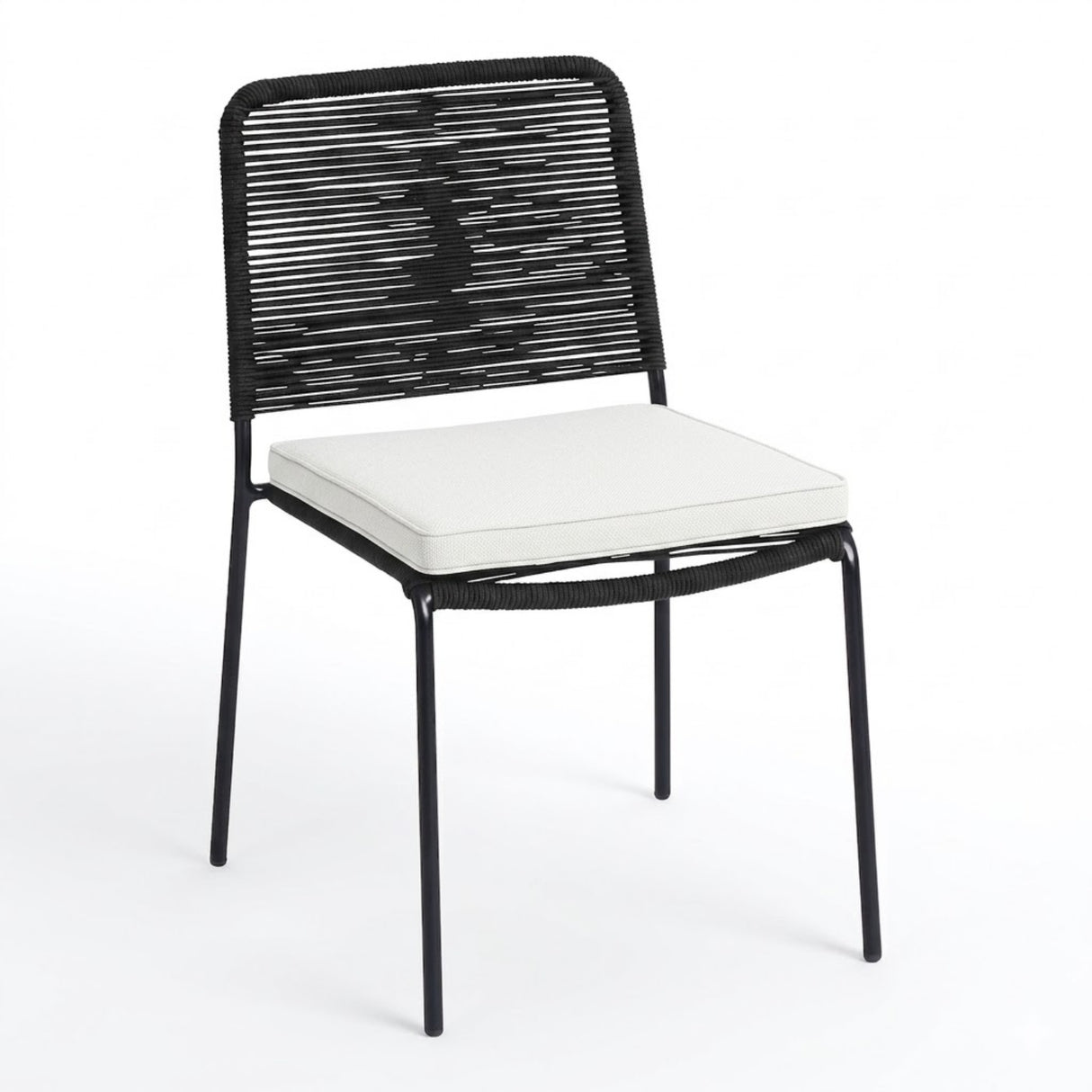 Outdoor Rope Dining Chair with Cushion (Black & White)
