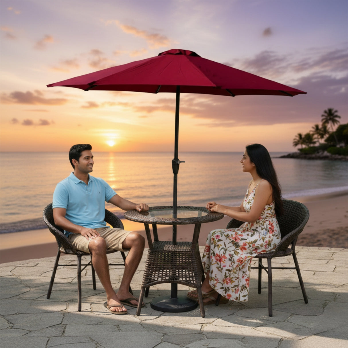 Outdoor Wicker 3-Piece Patio Set with Outdoor Umbrella