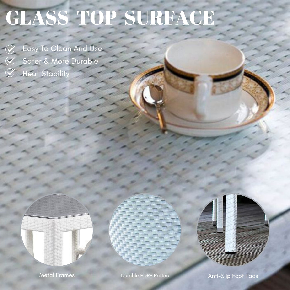 5-Piece Outdoor Patio Dining Set With Rattan Chairs & Glass-Top Table