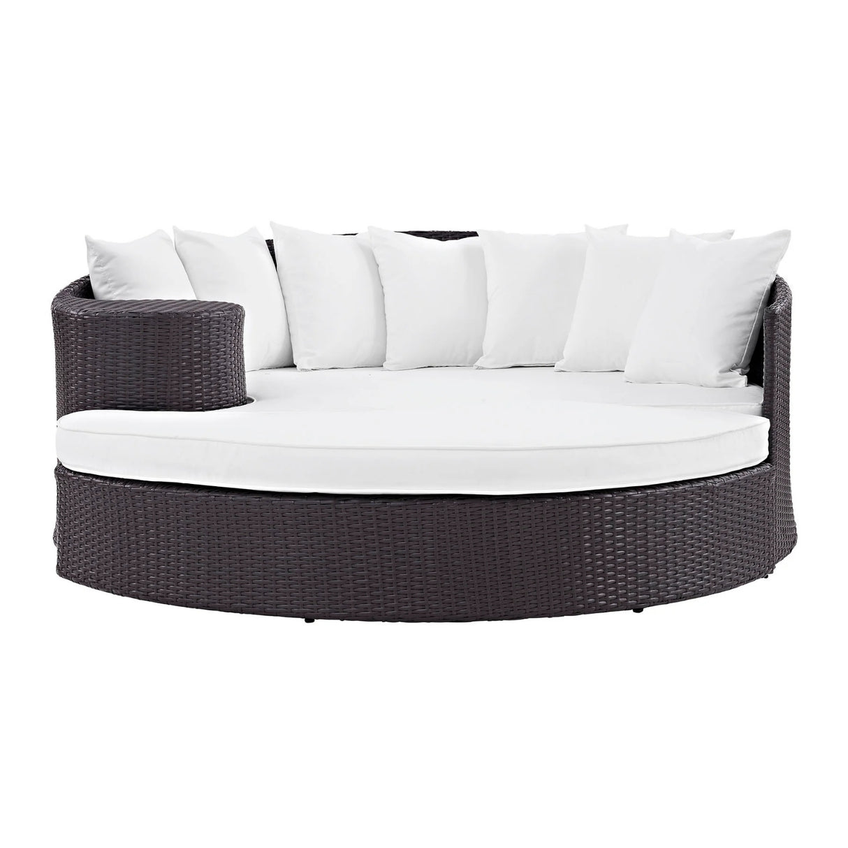Outdoor Rattan Wicker Daybed (Dark Brown & White)