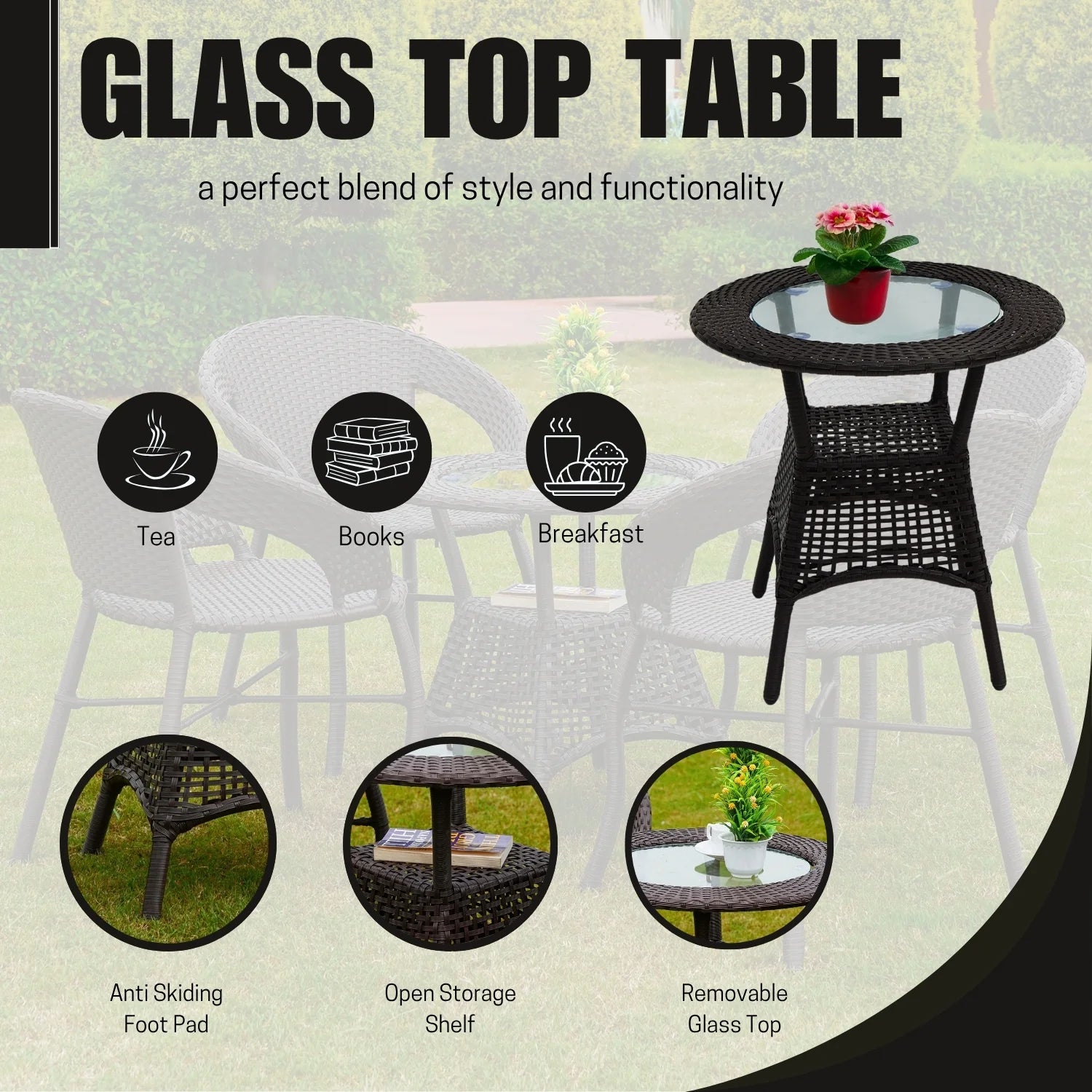 5-Piece Outdoor Rattan Wicker Patio Bistro Set