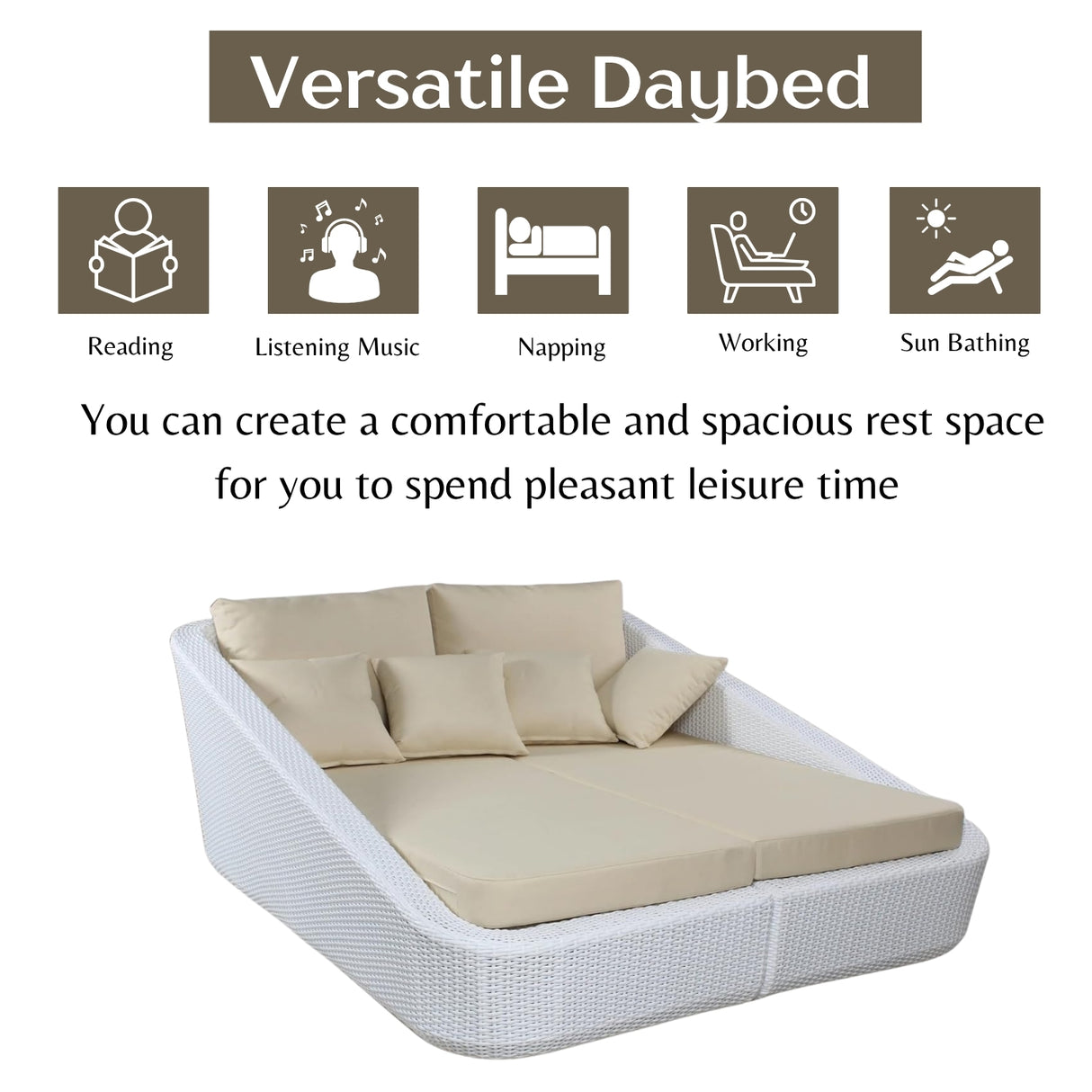 Patio Rattan & Wicker Double Conversation Daybed