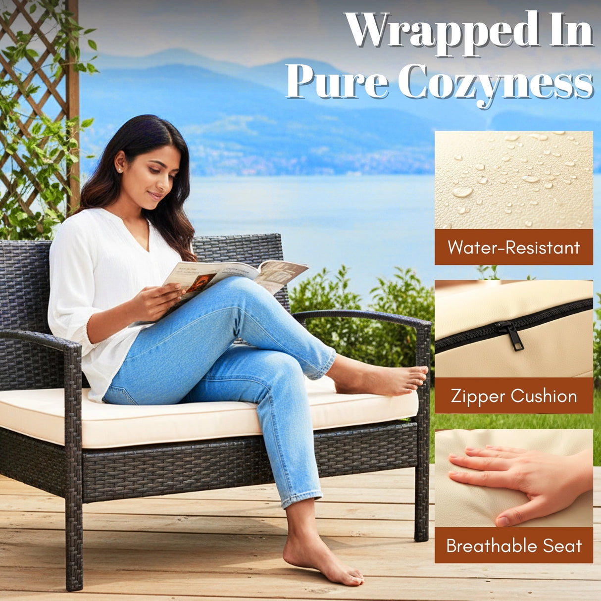 4 Pieces Patio Furniture Set, Outdoor Sectional Sofa