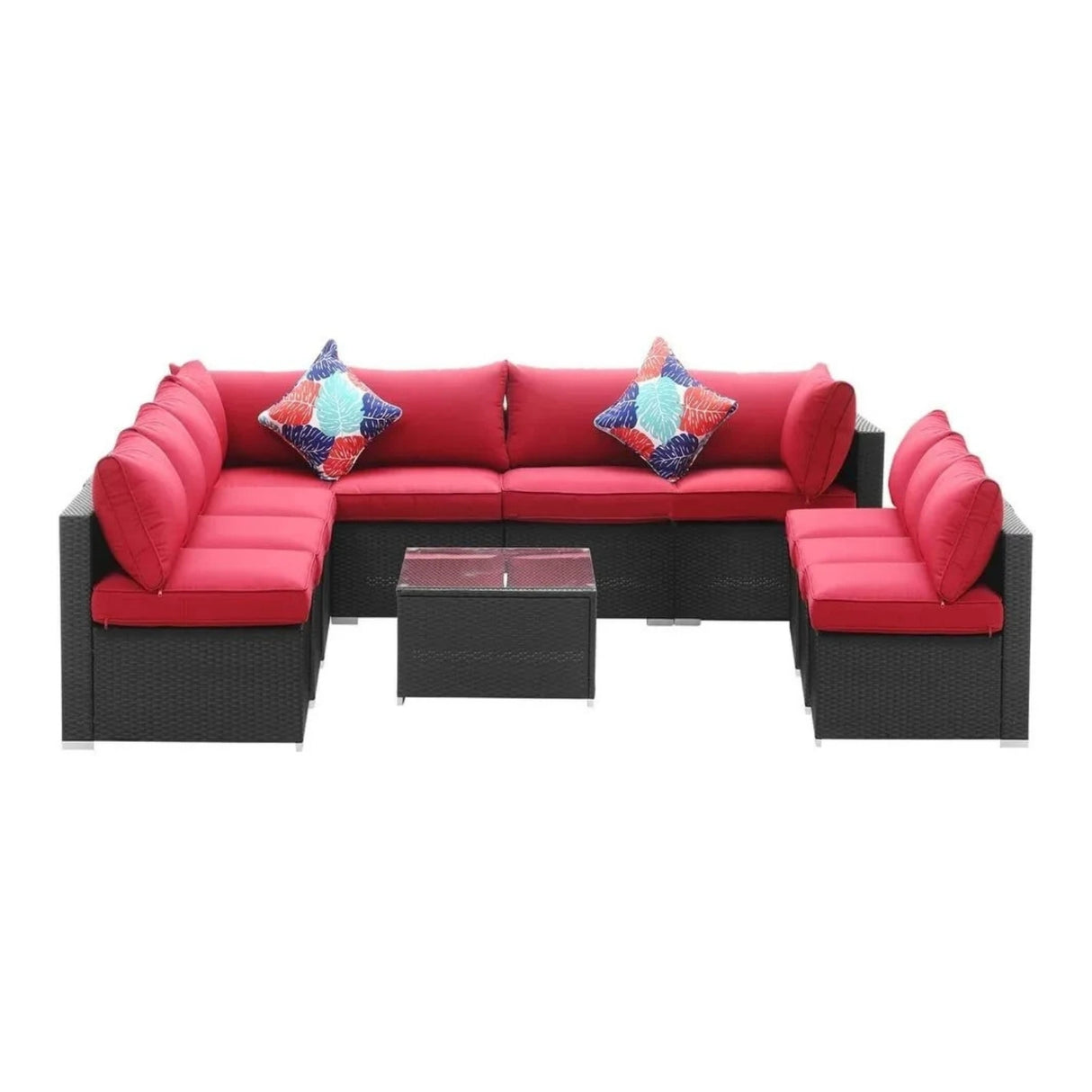 Outdoor Garden Conversation Sofa Set (Black/Red)