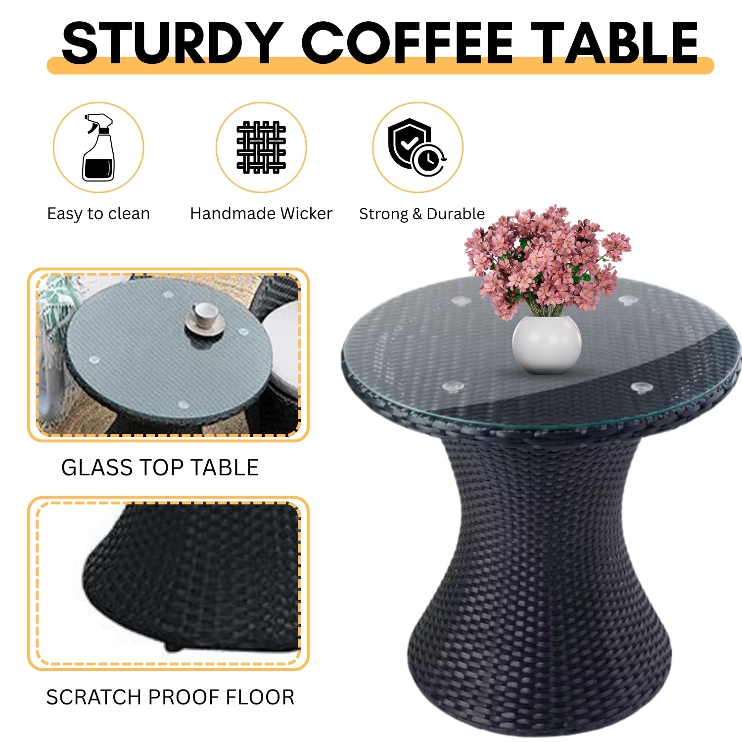 Outdoor Rattan Wicker 3-Piece Conversation Set