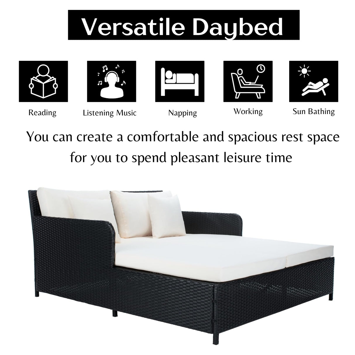 Outdoor Patio Double Seater Daybed For Garden, Poolside