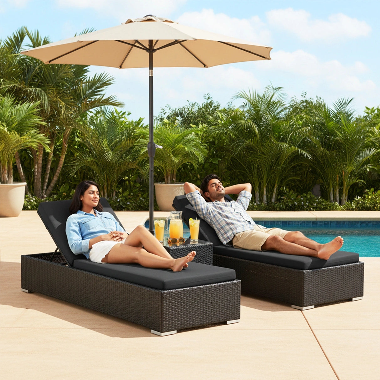 Outdoor Wicker Lounge Chairs Set of 2
