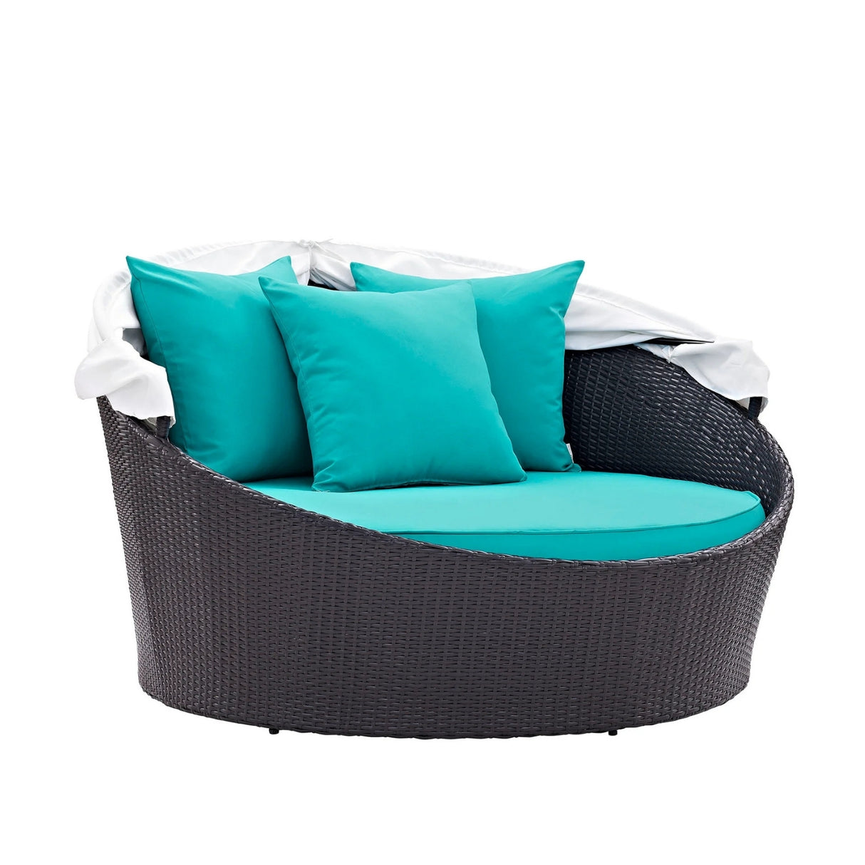 Outdoor Rattan Wicker Patio Daybed with Retractable Canopy