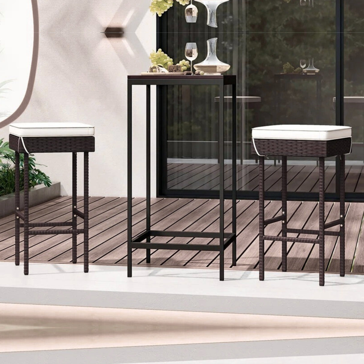 2-Piece Rattan Wicker Patio Bar Stools