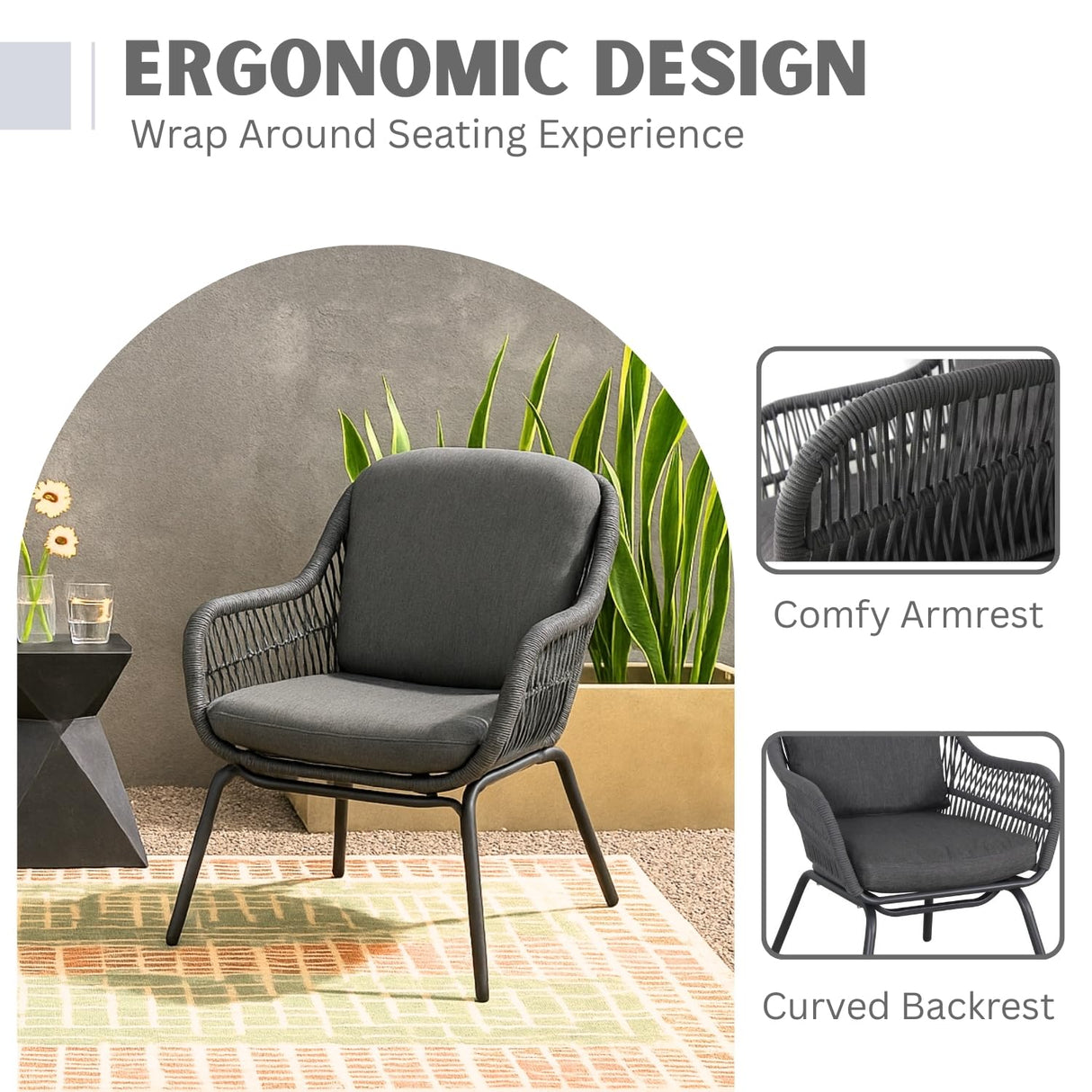 3 Piece Outdoor Rope Patio Set