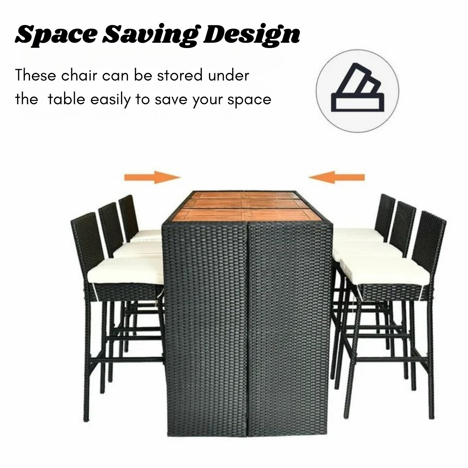 7-Piece Outdoor Rattan Wicker Bar Set with Wooden Top Table