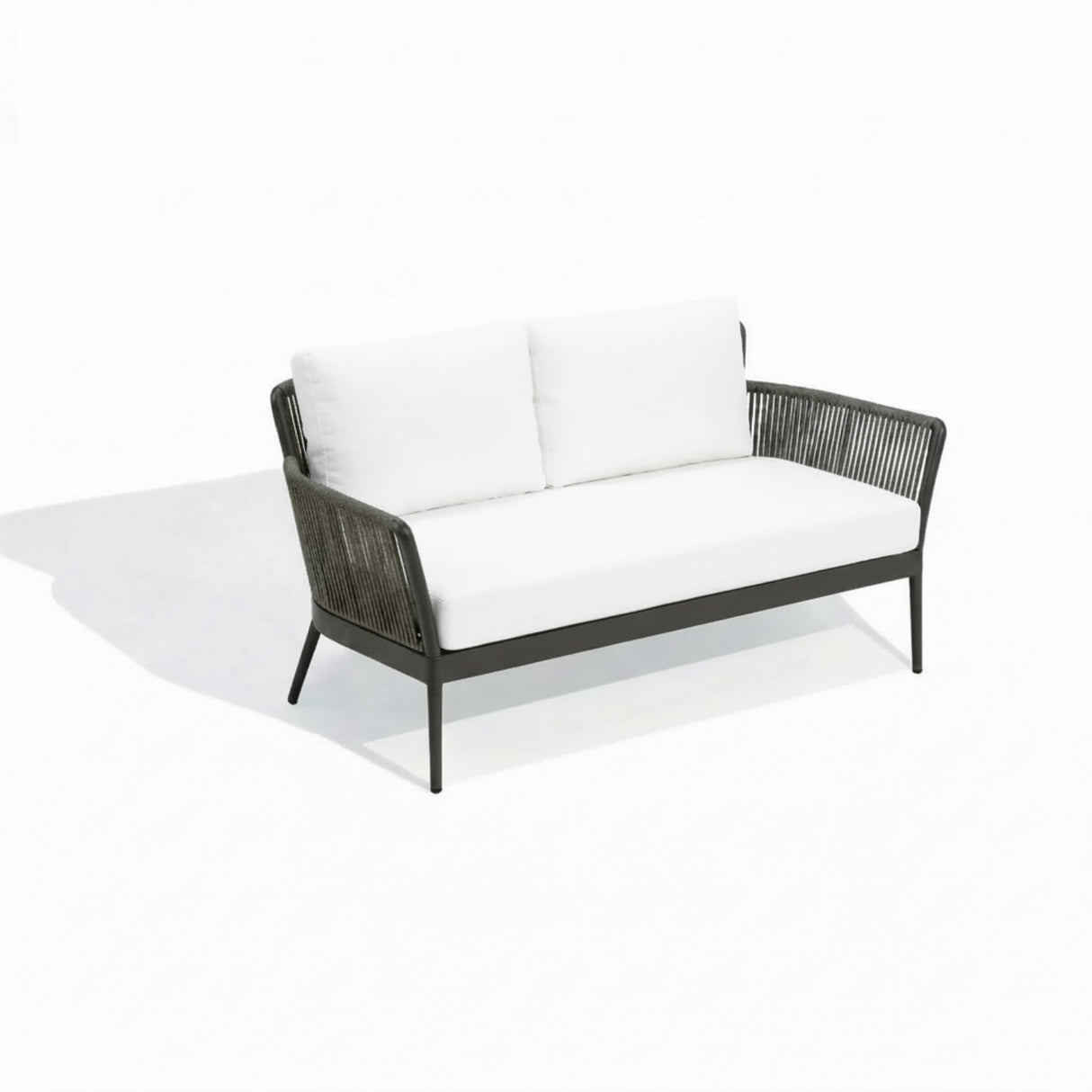 4-Piece Outdoor Rope Patio Furniture Set with Glass Top Table (Grey & Off-White)