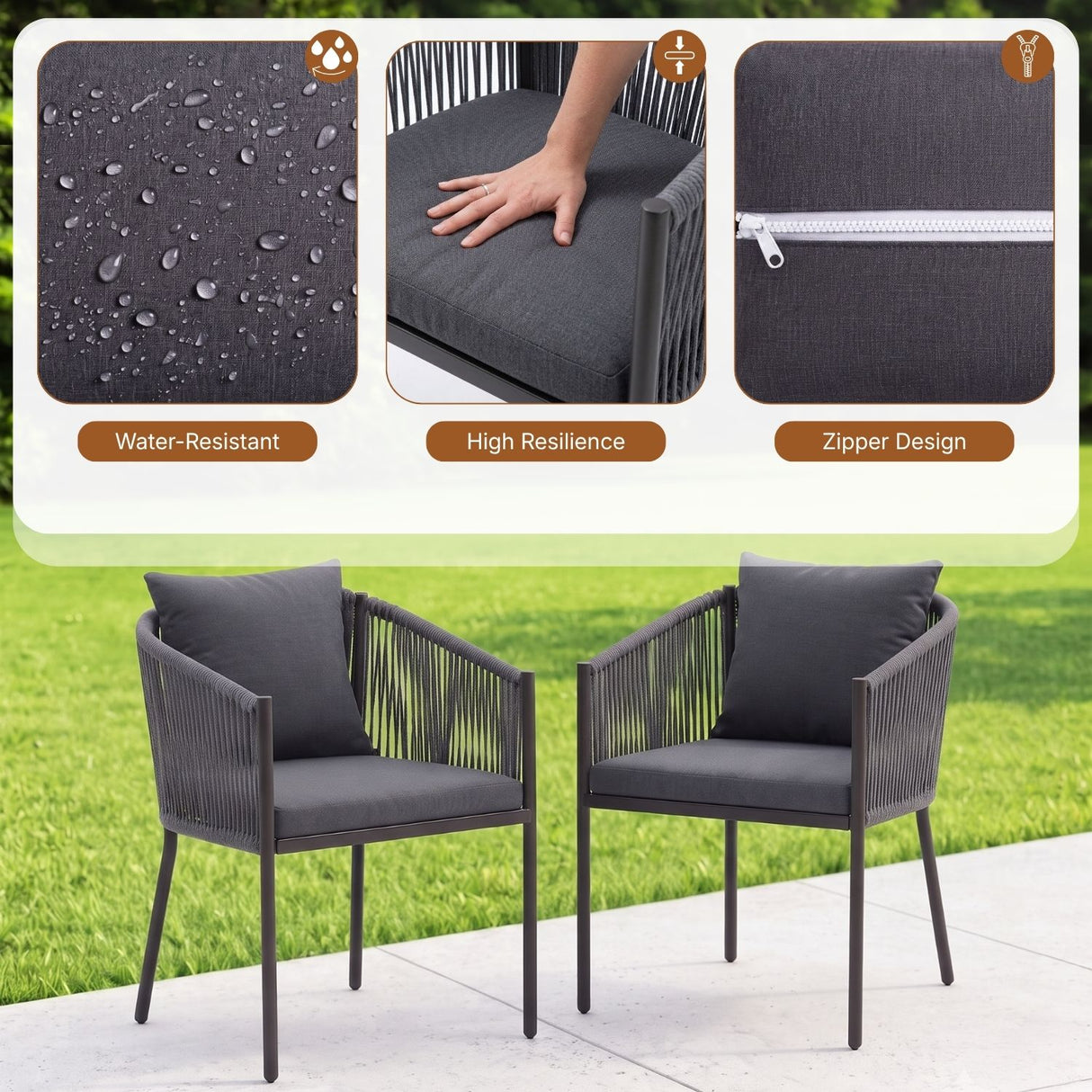 2-Piece Outdoor Rope Patio Dining Chairs