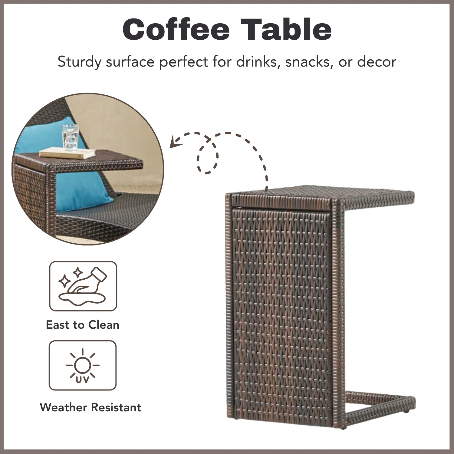 Outdoor All-Weather HDPE Wicker Rattan Sunlounger Recliner with Side Table
