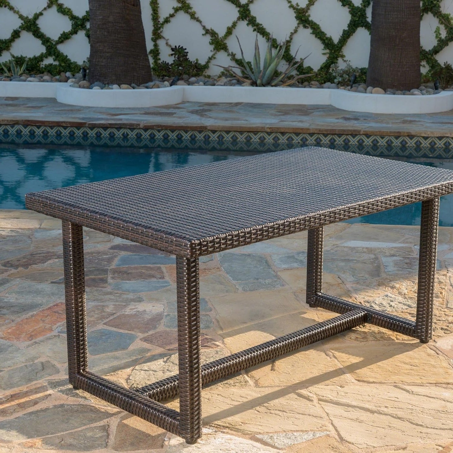 Outdoor Rattan Wicker Patio Table (Dark Brown)