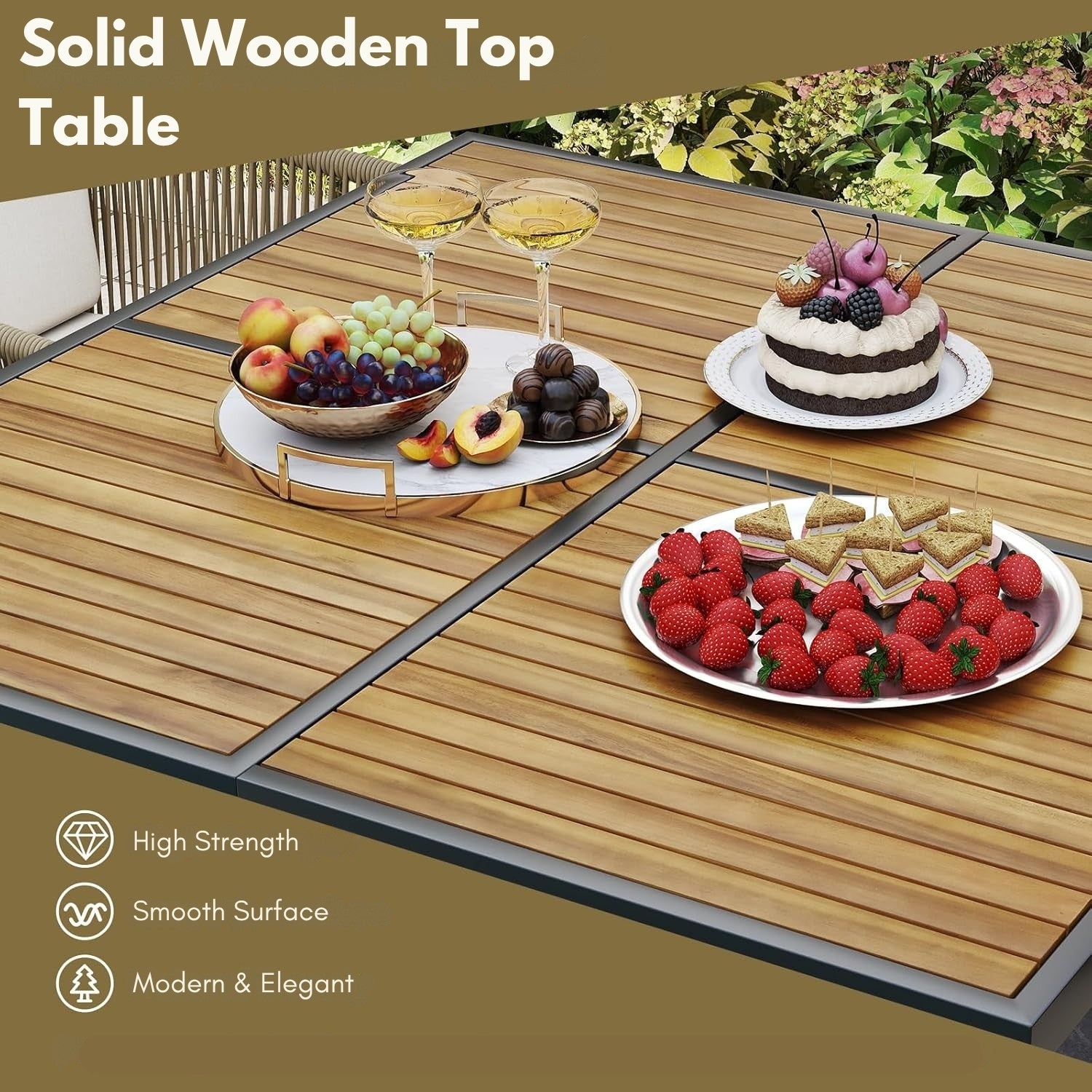 5-Piece Outdoor Patio Dining Set with Square Wood Tabletop