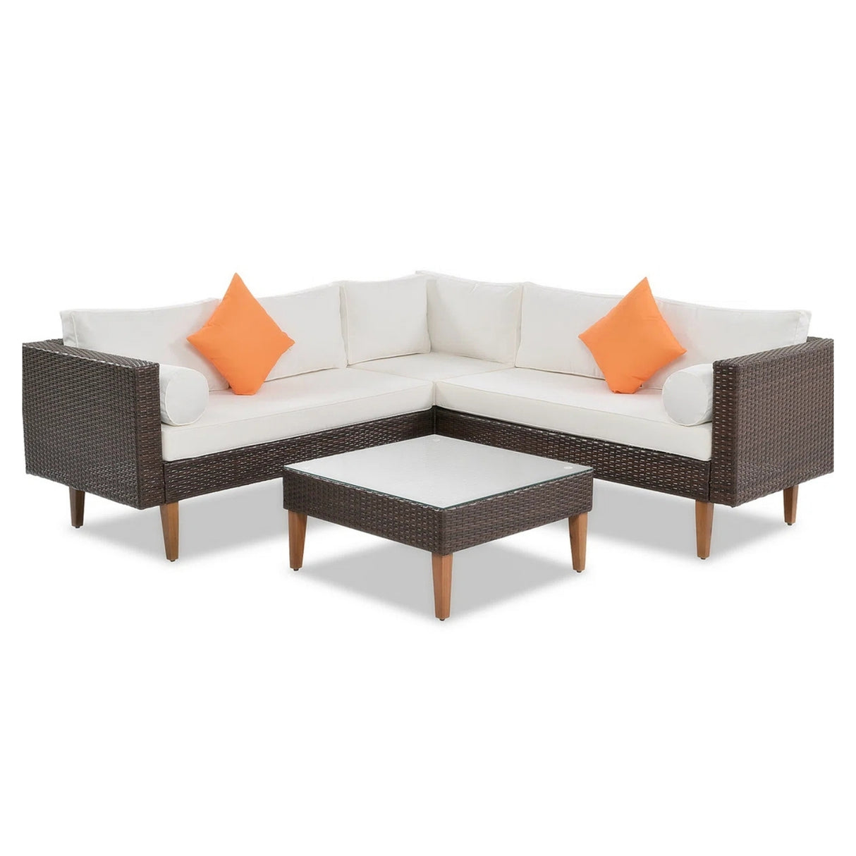 3-Pieces Outdoor Wicker L-Shape Sofa Set