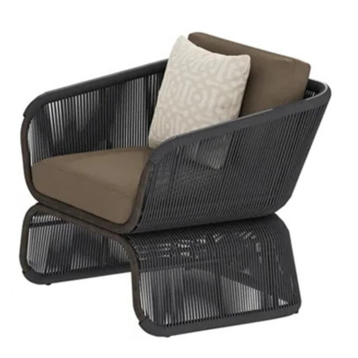 Outdoor Braided Rope Sofa Set With 2-Tier Glass Top Table