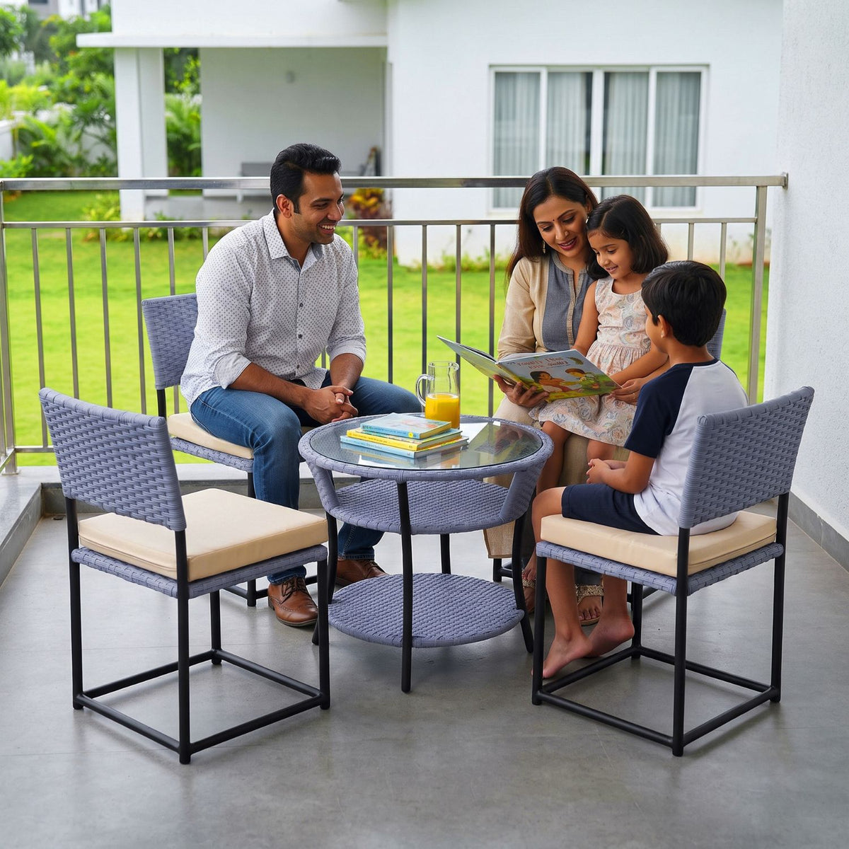 5-Piece Outdoor Wicker Patio Furniture Set (Silver Grey & Cream)