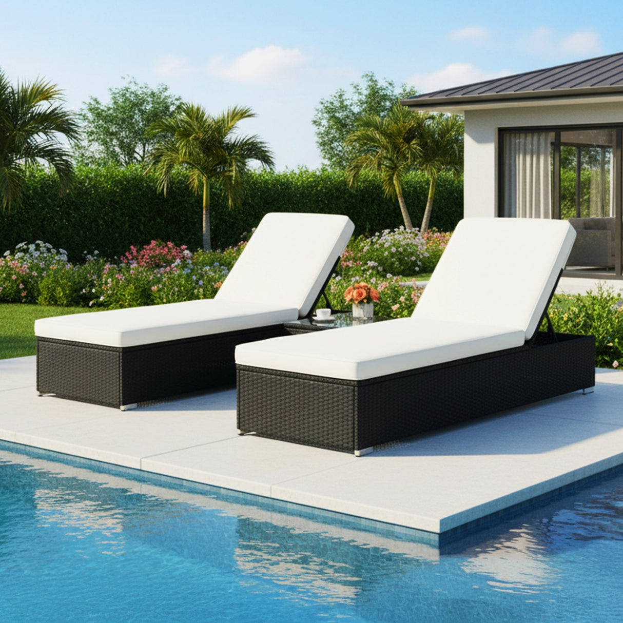 Outdoor Wicker Lounge Chairs Set of 2 With Side Table