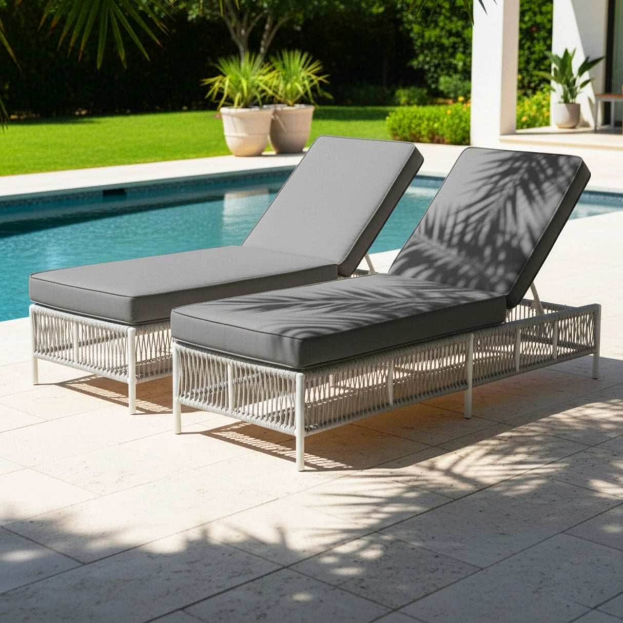 Outdoor Rope Lounge Chairs Set of 2 with Thick Cushions