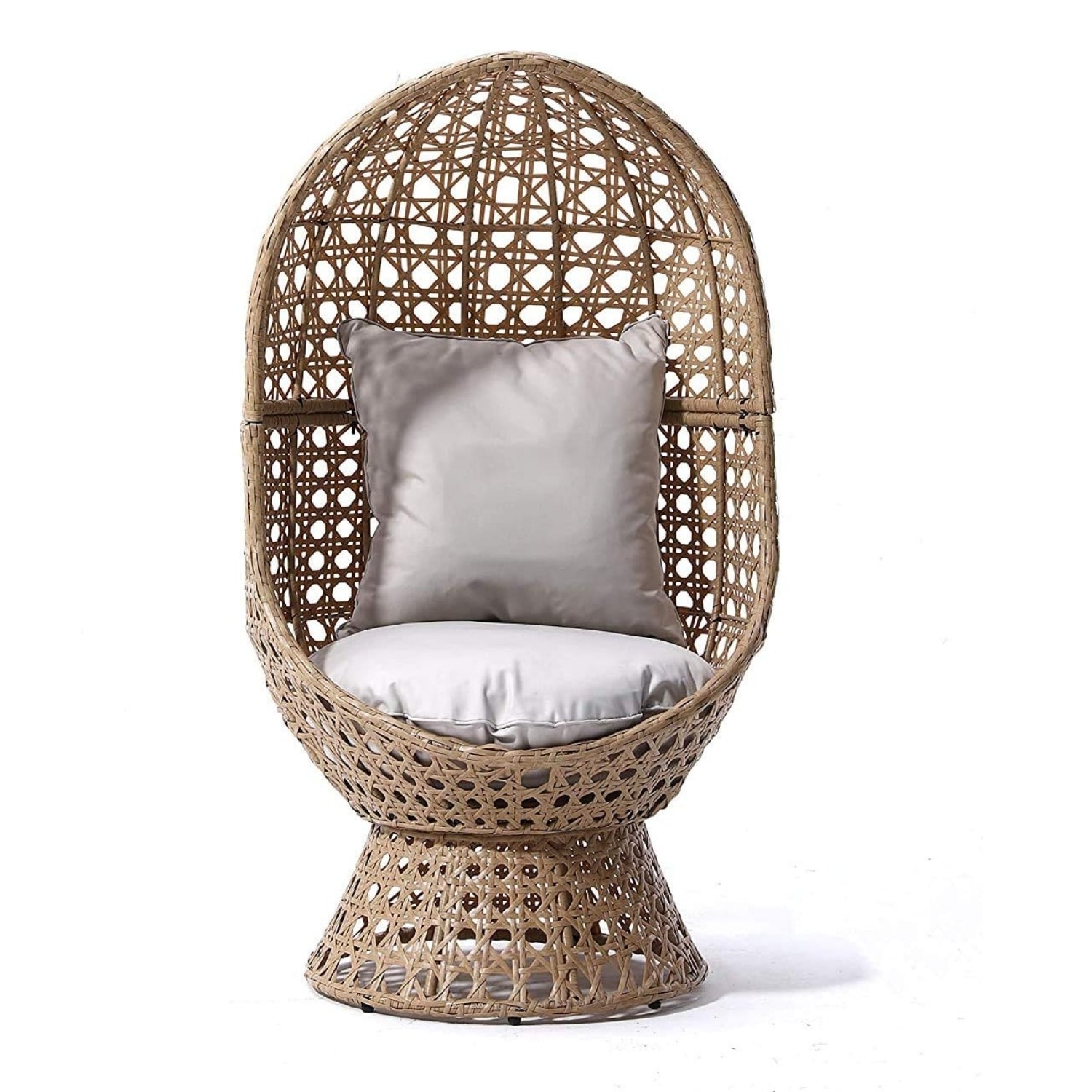 Outdoor Beige Rattan Wicker Cocoon Chair